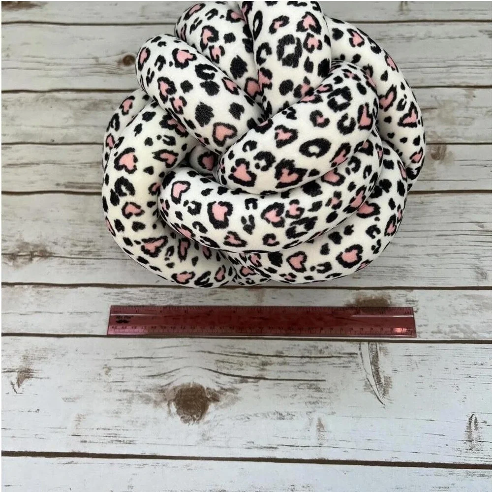 Knot Pillow White Pink Heart Leopard Print Decorative Round‎ OS
